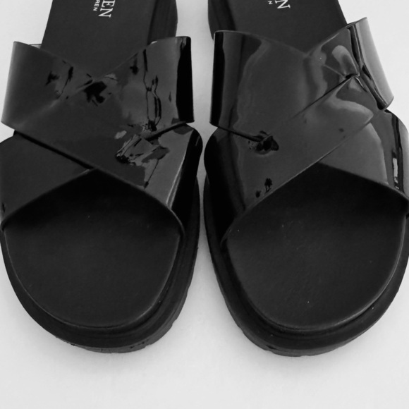 Lauren Ralph Lauren Kelsie Lugged Sole Leather Sandal,Black Patent, Size 8, NWOB - Picture 5 of 10